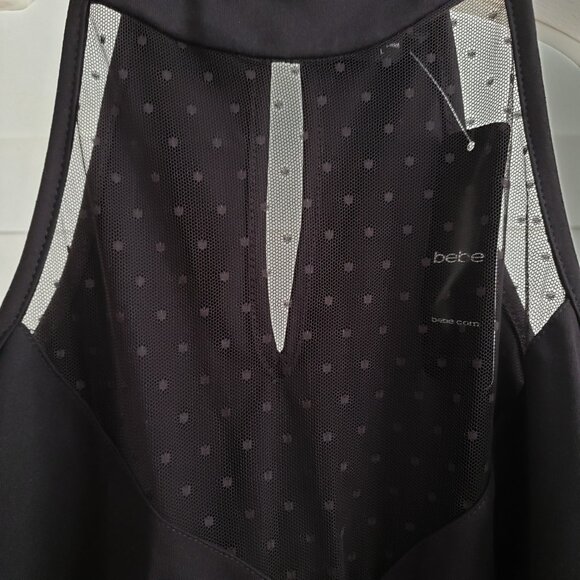 BNWT bebe classic black swiss dot mesh halter neck bodysuit (L) jet black - Picture 4 of 6